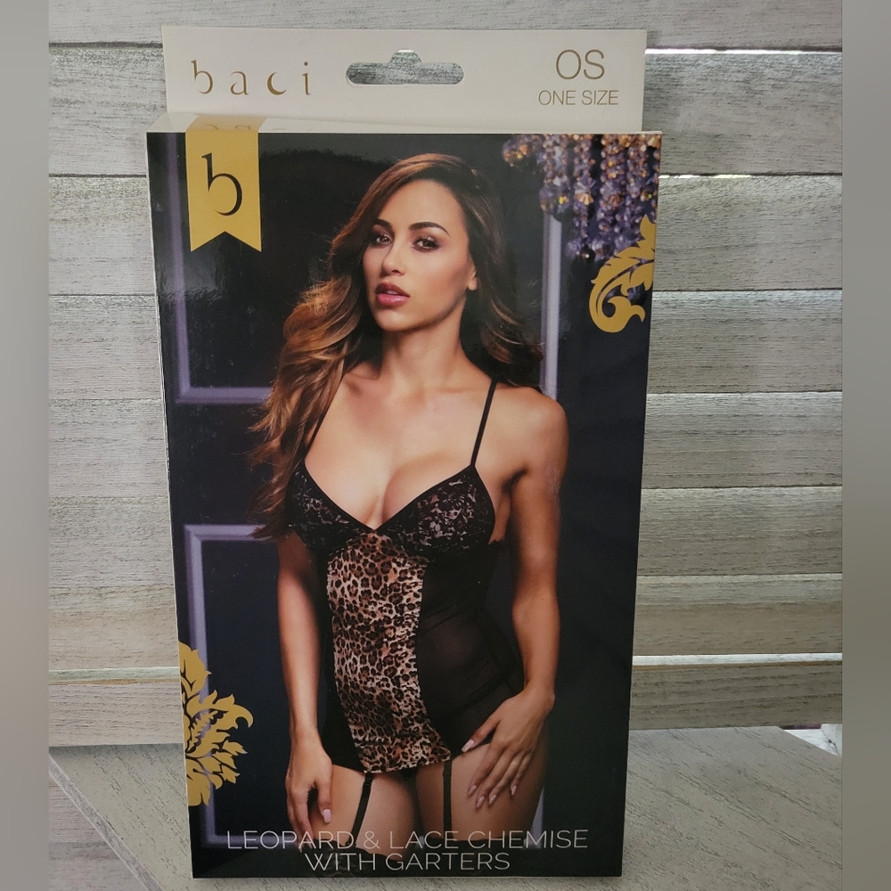 Baci Black and Brown Chemise with Lace Details one size fits 2-14
